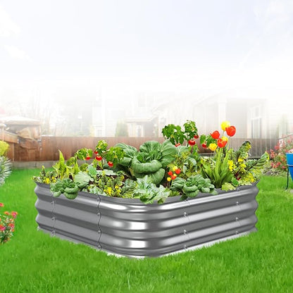 Galvanized Raised Garden Bed, 4x4x1ft Garden Planter Bed Outdoor, Heavy Duty Rustproof Steel Raised Bed Kit for Gardening Vegetables Fruits Flowers Grow, Silver