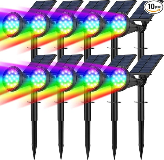 Solar Spot Lights Outdoor Color Changing, 7 Modes/14 LED Outdoor Solar Lights for Yard, Waterproof RGB Multicolor Solar Landscape Spotlights Auto On/Off for Flood, Yard, Tree, Pathway, 10 Pack
