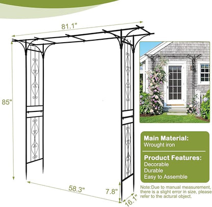 Outvita 7FT Black Metal Garden Arch Arbor Trellis | Sturdy steel frame archway for climbing roses vines, decor for patio, lawn, courtyard & wedding ceremony