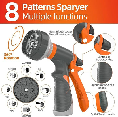 SPECILITE Garden Water Hose 200 ft x 3/4 in Heavy Duty, Flexible and Lightweight, Burst 600 psi, Kink-less Hybrid Rubber Pipe for Backyard, 3/4'' Brass Fittings, Orange
