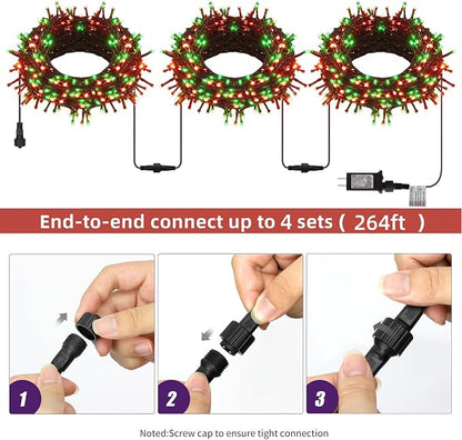 HOME LIGHTING 66ft Christmas Decorative Mini Lights, 200 LED Green Wire Fairy Starry String Lights Plug in, 8 Lighting Modes, for Indoor Outdoor Xmas Tree Wedding Party Decoration (Red & Green)