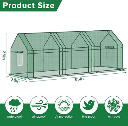 Mini Greenhouse for Outdoor,Portable Small Tunnel Greenhouses for Outdoors with Roll up Zipper Door for Protecting Plant (PE, 95" x 36" x 36")