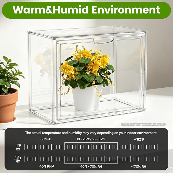 BOHOIDEE 14.1"X10.6"X8.6" Mini Greenhouse for Indoor, Clear Portable Tabletop Green House with Magnetic Door for Small Plants Nursery Germination and Display(1, Medium-A)