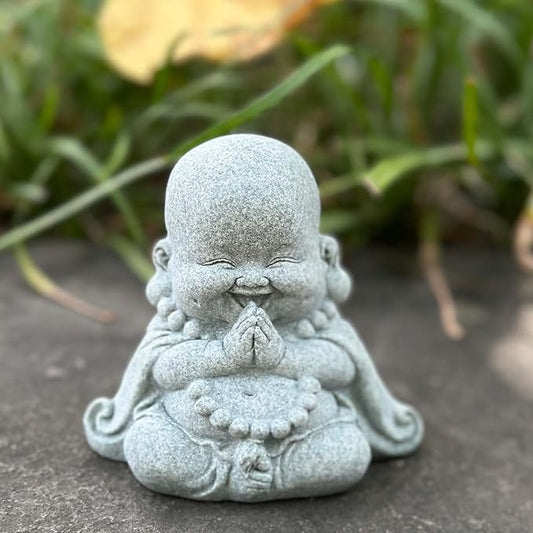 Mini Zen Prayer Buddha Statue, Tiny Sandstone Figurine for Garden Shelf | Mini monk figurine in prayer pose. Perfect for garden, fish tank, desk, or home decor. Symbol of devotion and inner peace