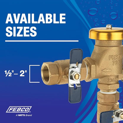 Febco 765 Series 1-1/2" Bronze Pressure Vacuum Breaker Backflow Preventer, Quarter Turn Shutoff, NPT Connections, Freeze Sensor with SentryPlus Alert Technology, Industrial Plants, Irrigation System