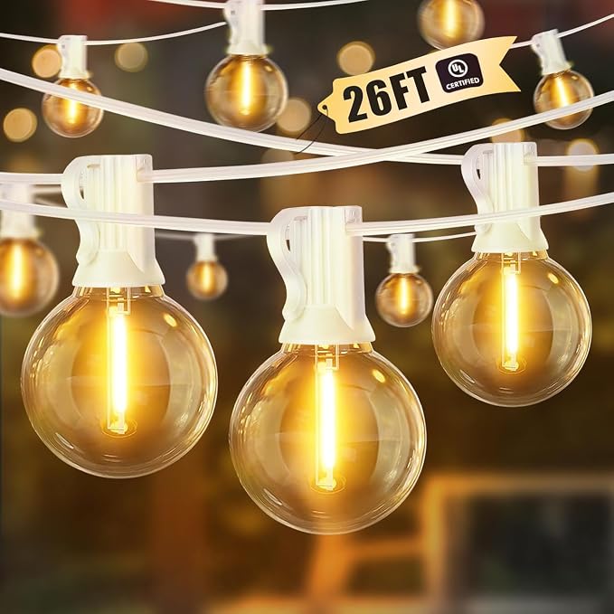 LAMPHOME 26FT LED Outdoor String Lights, 2 Pack12+1 Shatterproof G40 Edison Bulbs, Connectable & Weatherproof Commercial Grade Patio Lights, Warm White Backyard Decorative Lighting
