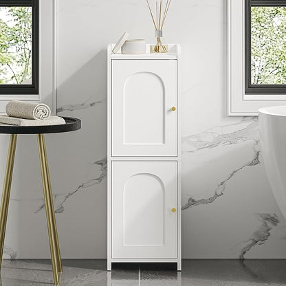 Hzuaneri Bathroom Storage Cabinet, Small Corner Floor Cabinet with 2 Doors and Adjustable Shelf, Narrow Toilet Paper Cabinets, Bathroom Organizer for Small Spaces, 7.9" D x 9.8" W x 29.5" H White