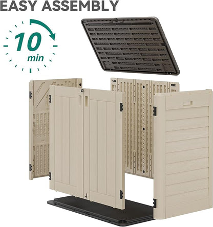 YITAHOME Outdoor Storage Shed w/o Shelf, 30 cu ft Horizontal Storage Shed Outdoor, Resin Waterproof Storage Cabinet for Garage, Poolside, Bikes, and Garden (Khaki + Black)