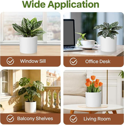 GARDIFE 10/9/8 Inch Modern Cylinder Planter, Plant Pots for Indoor Outdoor Plants, Flower Pots with Drainage Holes and Saucers for Garden Succulent Nursery House Plants (White)
