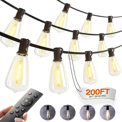 addlon 200FT(50FT*4) Outdoor String Lights for Outside Waterproof Patio Lights with Plastic ST38 LED Edison Bulbs Outdoor Lighting Extra Long for Backyard Bistro Porch Garden Pergola Party Decor