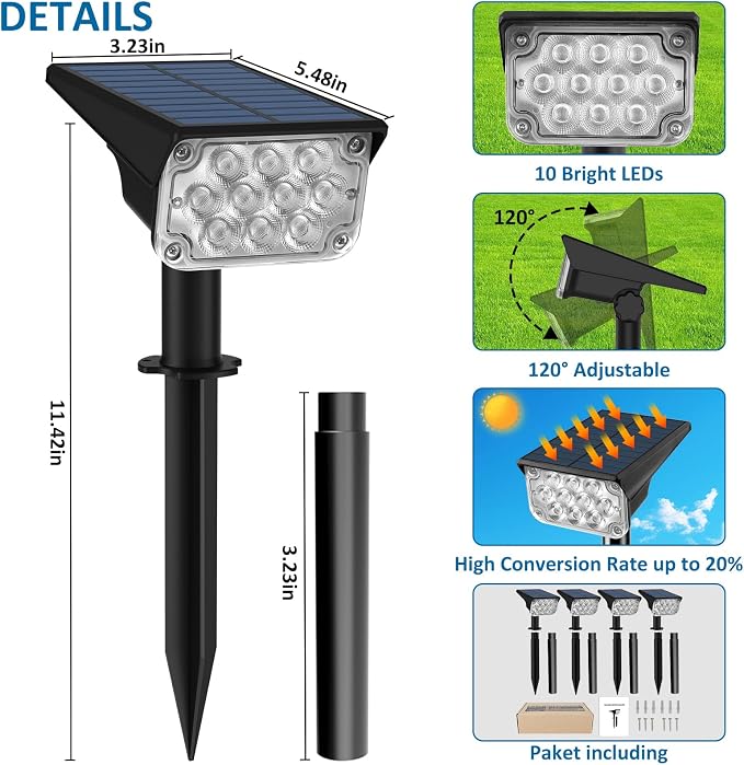 T-SUNUS RGB Solar Landscape Spotlights Christmas Outdoor, IP65 Waterproof Color Spot Light Auto Dusk to Dawn Landscaping Wall Lights for Tree Yard Garden Driveway Porch Walkway Pond Halloween 4 Pack