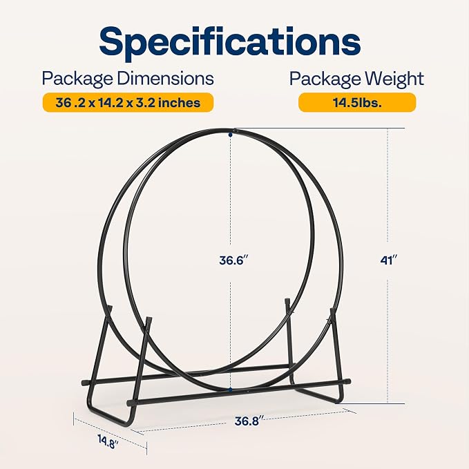 VIVOHOME 41 Inches Firewood Log Rack Hoop with Cover, Heavy Duty Solid Steel Fire Wood Storage Rack and Cover Set with Zipper, Round Log Holder Ring for Indoor Outdoor Patio Deck Porch