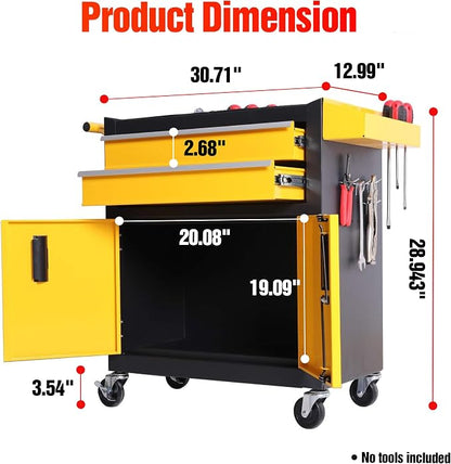 Tool Chest Heavy Duty Cart Steel Rolling Tool Box with Lockable Doors (TZ12 Black Yellow)
