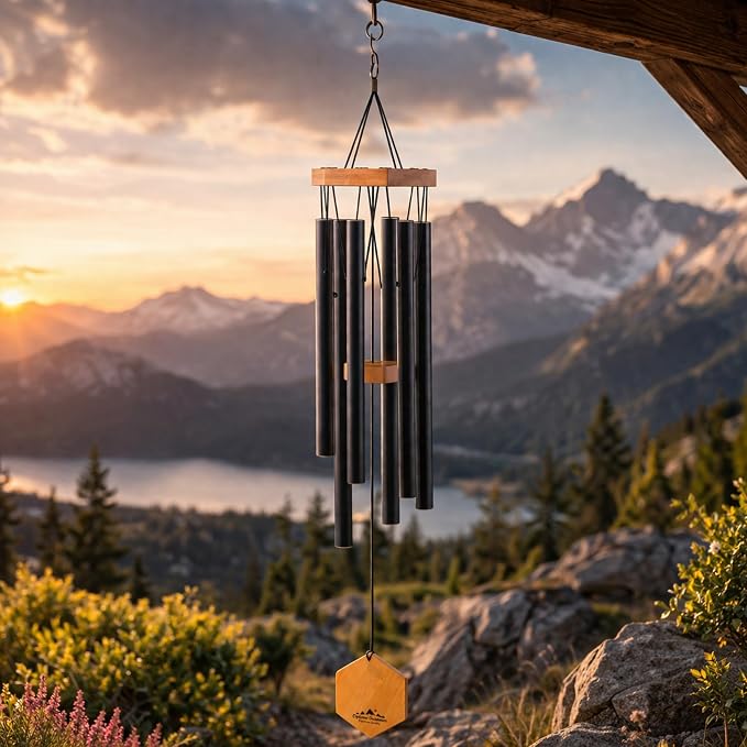 Black Wind Chimes for Outside, 29 Inch Hand Tuned G Major Pentatonic Wind Chime, Memorial Sympathy Gift for Loss of Loved One, Deep Tone Aluminum Bamboo Garden Patio Porch Decor