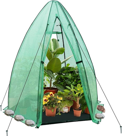 EAGLE PEAK Portable Mini Dome Greenhouse with Zippered Door and Mesh Window, Outdoor Mini Hexagon Greenhouse Kit for Indoor Outdoor Gardening 6' x 5'3'', Green PE Cover