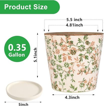 Ceramic Flower Pots For Indoor Plant, 5.5 Inch Small Ice Crack Plant Pots With Drainage Hole & Saucer, Decorative Vintage Planters For Succulent Herb Cactus Mint Basil, Garden Pot For Home Decor