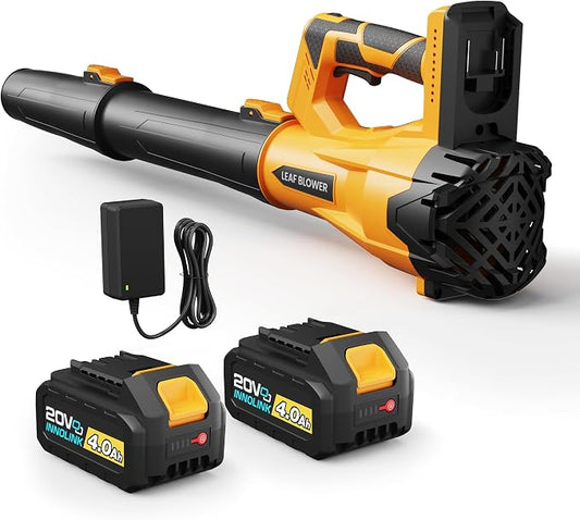 Cordless Leaf Blower with 6 Adjustable Wind Speed, Powerful Electric Leaf Blowers with 2 4.0Ah Battery and Charger, Lightweight Handheld Leaf Cleaner for Lawn Care, Patio, Leaves Dust Cleaning