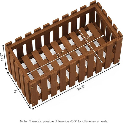 Furinno TIOMAN Planter Box, Hardwood Slat Style Flower Box, Rectangular Garden Box, in Teak Oil, Indoor, Outdoor, Patio, Garden, Balcony, Light Wood
