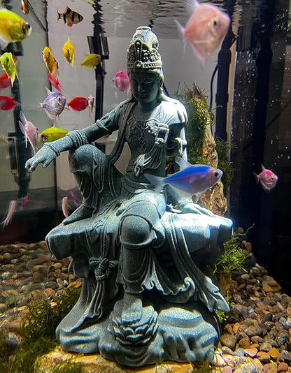 livelyfish Aquarium Buddha Statue Guanyin Buddha Sandstone Sculpture for Zen Garden Fish Tank Home Decor (L)