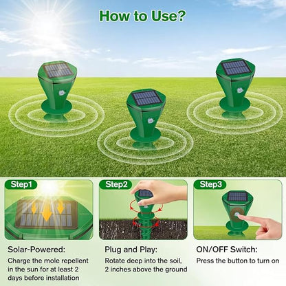 Ultrasonic Mole Repellent Outdoor, Gopher Repeller Solar Powered for Lawn Garden Yard, Mole and Vole Repellent Waterproof, Effectively Repels Gophers Snake Chipmunks Groundhogs-4 Pack-Green