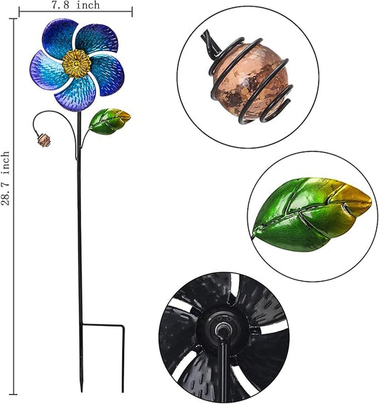 Viveta Wind Spinner with Metal Stake, Garden Pinwheels | Blue Flower Shape Design Wind Spinners for Yard Lawn Patio Decor, 28.7 inches
