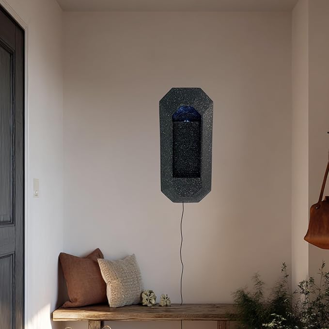 XBrand 23.3" H Black Wall Fountain with LED Light