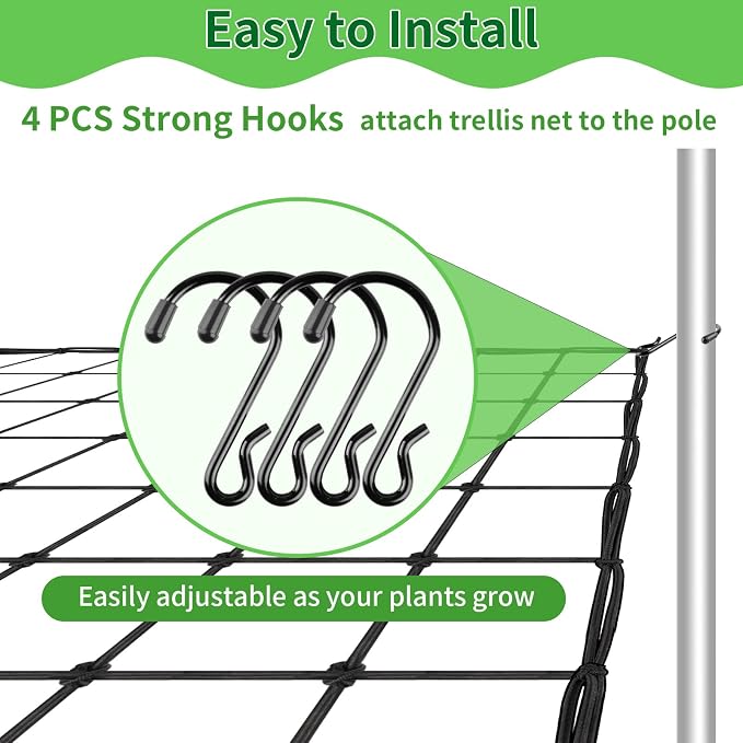 Trellis Netting, Scrog Net with 4 Hooks, 4x4 Trellis Nets for Grow Tent, Heavy-Duty Plant Net for Cucumber Gardening and Horticulture, Grow Tent Accessories(1 Pack)