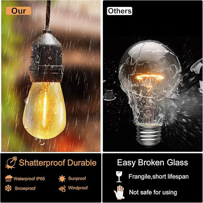 Outdoor-String-Lights-100FT-Patio-Light with 32 Shatterproof S14 Dimmable Edison Bulbs, Connectable Heavy Duty Outdoor lighting, Commercial Grade Waterproof String Light for Porch Market Backyard