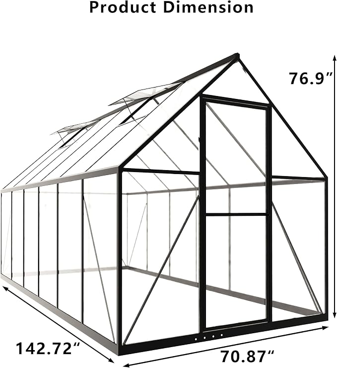 6x12FT Small Greenhouse for Outdoors,Polycarbonate Green House with 2Windows, Outside Mini Garden House Kit for Winter,Portable Indoor Greenhouses can Walk in