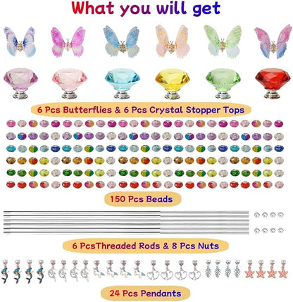 200Pcs DIY Butterfly Garden Stakes Kit - Fairy Wand Garden Stake Beads Kits, Fairy Garden Accessories Kit for Outdoor, Beadable Items (Butterfly)