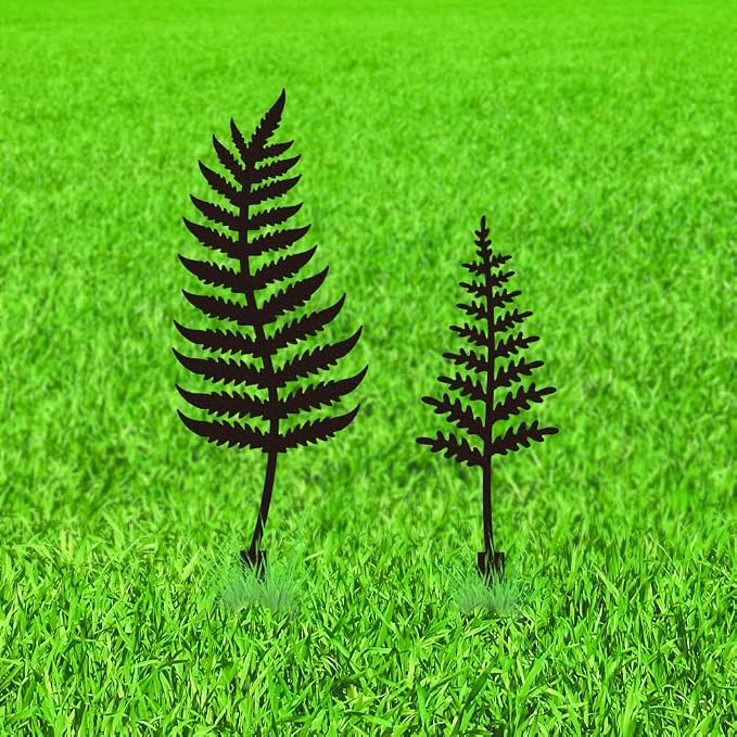 WADORN 2Pcs Fern Leaves Metal Decorative Garden Stakes, Black Fern Leaf Silhouette Outdoor Statues Rustic Garden Ornament Gifts Yard Art Decoration Stakes for Outdoor Backyard Lawn Walkways Flowerpot