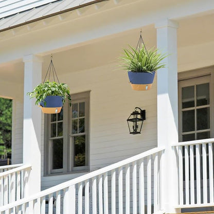 ZMTECH 12 Inch Hanging Planters for Indoor, 2 Pack Large Plant Pot with Visible Water Level and Chain, Self Watering Hanging Flower Pot for Outdoor Garden Porch(Blue)