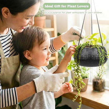8 Inch Hanging Planters for Indoor Plants - Small Hanging Flower Pots with Drainage Holes Round Ceramics Hanging Plant Pots Black