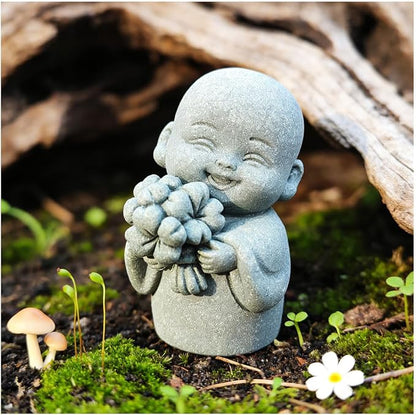 livelyfish Japanese Monk Statue Praying Zen Sandstone Mini Buddha Statues Asian Garden Sculptures for Wealth Good Luck Feng Shui Home Decor (Style 2)