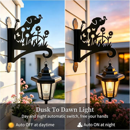 VOOKRY Solar Wall Lanterns Outdoor, Waterproof 2 Pack Hanging Lights with Dog Hooks, Wall Mount Sconce with 3 Solar Panels for Patio Porch Yard Garden Decor, Dusk to Dawn 2700K Warm White