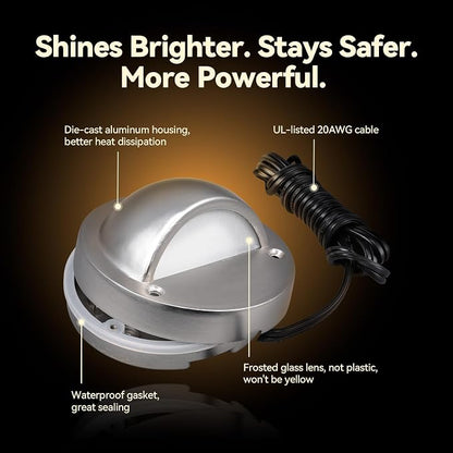 LEONLITE 6-Pack 5CCT 3.74inch Low Voltage LED Deck Lights, Satin Nickel | 180LM, 12-24V AC/DC, CRI90, UL Listed, Die-cast Aluminum Housing, Frosted Glass Lens, 1800K/2700K/3000K/4000K/5000K