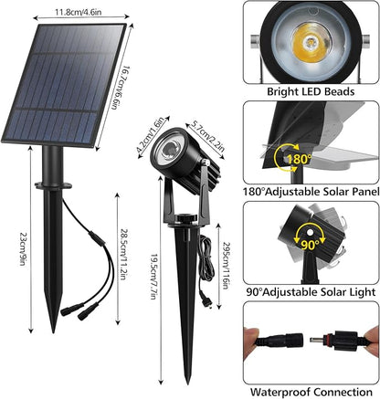 T-SUN Solar Spotlights 2W Outdoor LED Landscape Spot Light, 2-in-1 Waterproof Solar Powered Wall Lights Auto ON/Off with Dual Headlamp for Garden, Yard, Pathway(Warm White)