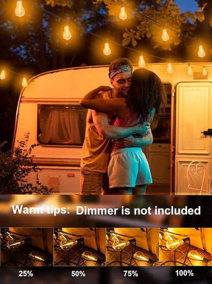 DAMAING Outdoor string lights 75FT Waterproof patio string lights with 38 Shatterproof Dimmable A39 LED Bulbs, 2FT bulbs apart Connectable Outdoor Lighting for Backyard Garden Bistro and Balcony 2200K
