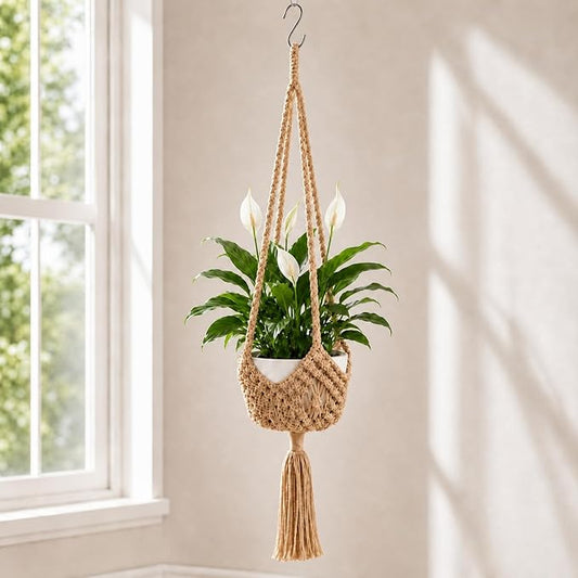 Shappy 1 Pack Boho Macrame Plant Hanger, Large Hanging Planter Plant Holder Pot Hanger Hanging Basket Wall Planters, Plants Lover Gift for Indoor Garden (Spiral Knot,Jute Color)