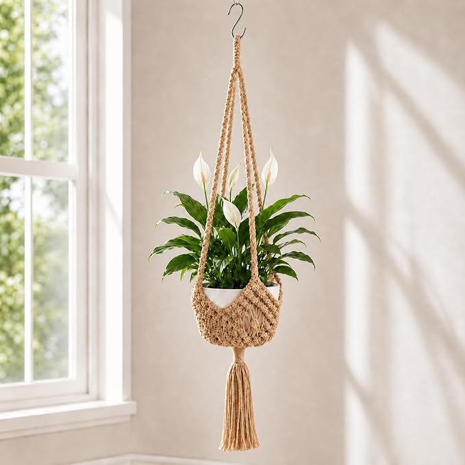 Shappy 3 Pack Boho Macrame Plant Hanger, Large Hanging Planter Plant Holder Pot Hanger Hanging Basket Wall Planters, Plants Lover Gift for Indoor Garden (Spiral Knot,Jute Color)