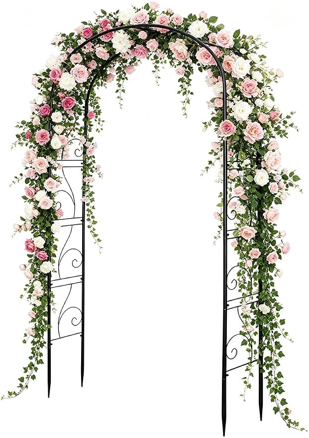 93" Garden Arbor Metal Arch Trellis for Climbing Plants | Outdoor Arbors Archway Pergola for Wedding Ceremony Party Decoration Arched Top Trellises for Rose Vine Backyard Lawn Patio