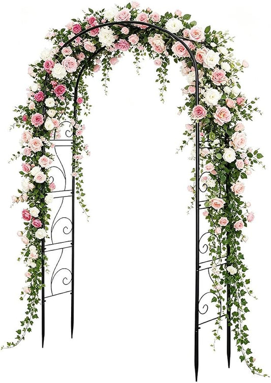 93" Garden Arbor Metal Arch Trellis for Climbing Plants | Outdoor Arbors Archway Pergola for Wedding Ceremony Party Decoration Arched Top Trellises for Rose Vine Backyard Lawn Patio