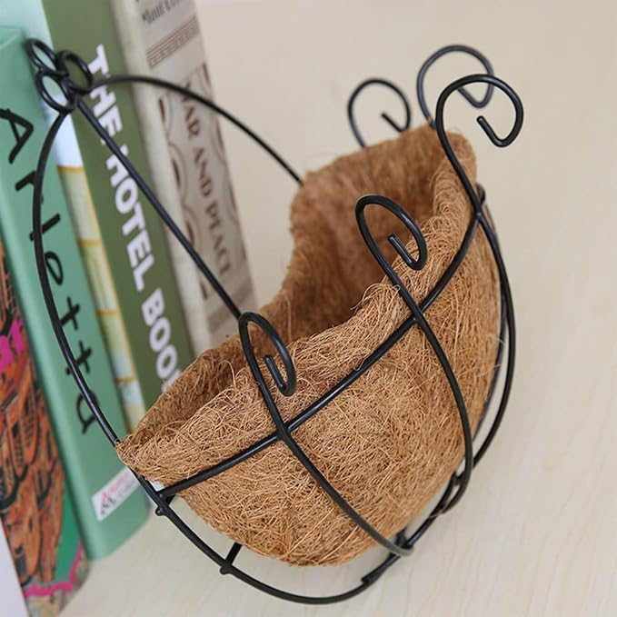 Orgrimmar 2 Pcs Iron Wall Hanging Planters Basket 9.8 Inches Half Round Plant Flower Wall Holder with Coco Coir Liner Plant Hanger Decoration for Garden Porch Balcony Indoor Outdoor