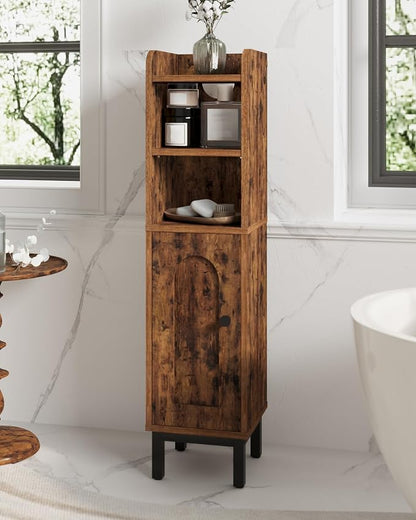 Hzuaneri Bathroom Storage Cabinet, Small Corner Floor Cabinet with Door and Shelves, Narrow Toilet Paper Holder, Bathroom Organizer with Adjustable Shelf, for Small Spaces, Rustic Brown BC08201X