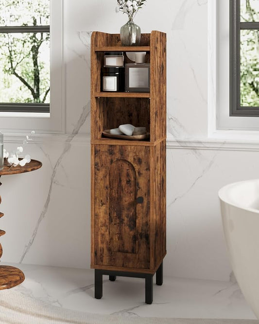 Hzuaneri Bathroom Storage Cabinet, Small Corner Floor Cabinet with Door and Shelves, Narrow Toilet Paper Holder, Bathroom Organizer with Adjustable Shelf, for Small Spaces, Rustic Brown BC08201X