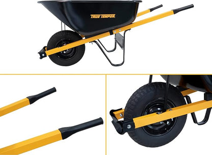 True Temper Steel Wheelbarrow with Never Flat Tire & Steel Handles, 6 Cu. Ft