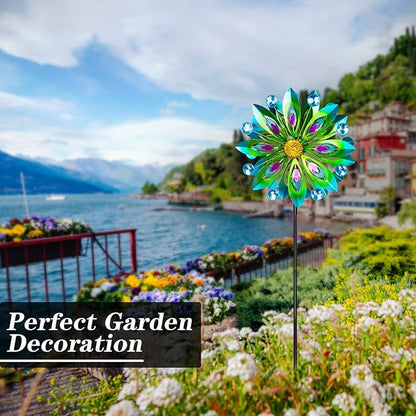 Viveta Kinetic Wind Spinner, 53 inch Outdoor Metal Wind Spinners for Yard and Garden, Double Windmill with Stable Stake | Double Windmill with Stable Stake, for Yard and Garden