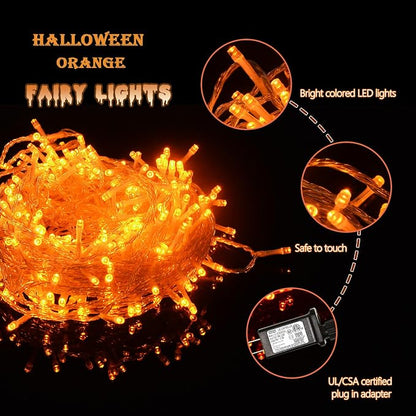 Orange String Lights Outdoor Halloween Decorations, 8 Modes 500 Led 174Ft Fairy Thanksgiving Day Lights Plug in for Bedroom Tree Outsides Decor (Orange, 500Led)