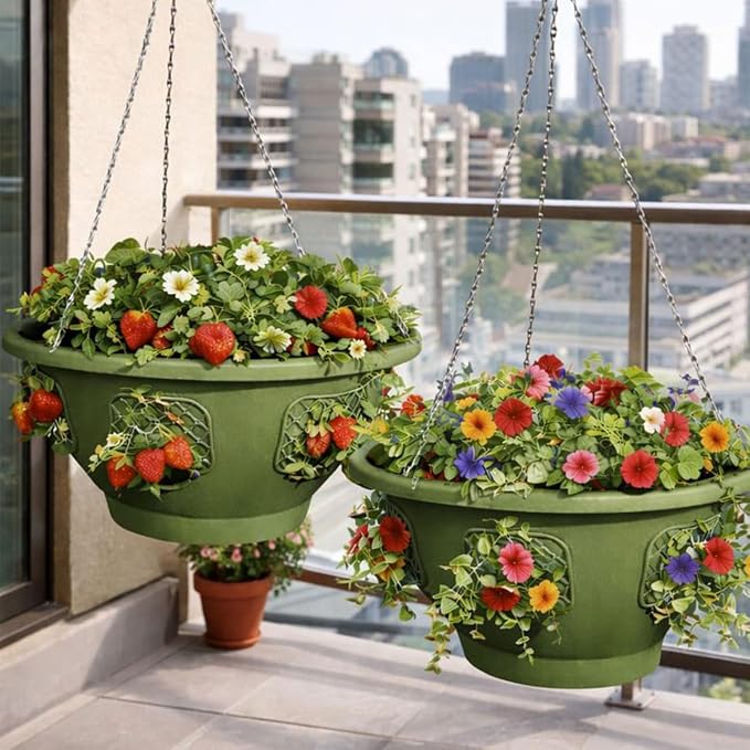 Ultimate Hanging Baskets - Strawberry, Tomato, Flower, and Herb Outdoor Planters - Use Garden Pots for Growing Plants Outside On A Deck, Fence, or Balcony (10, Sagebrush Green)