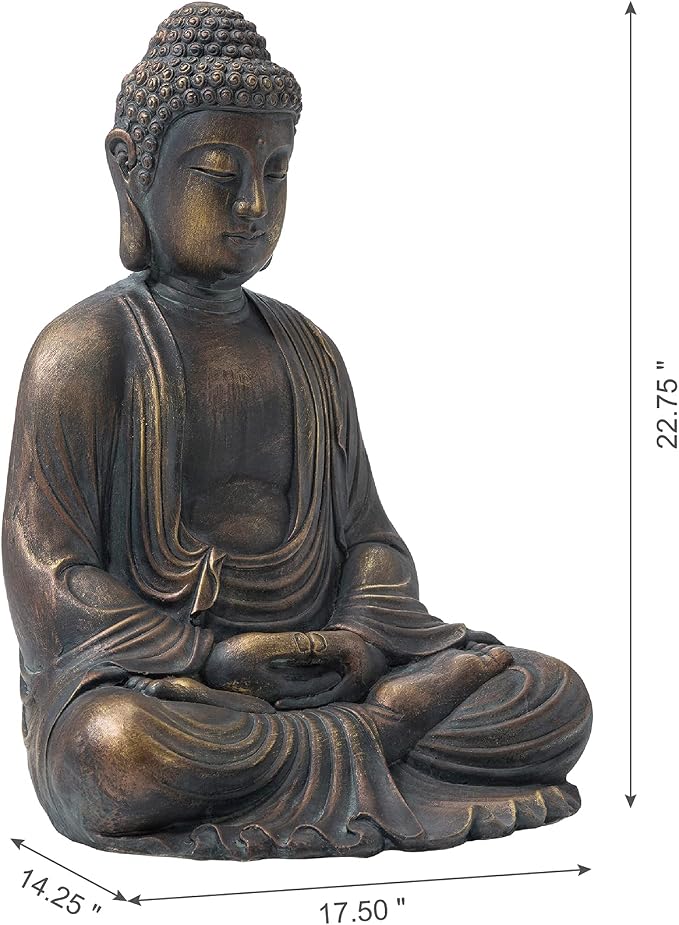 Glitzhome 22.75-inch Zen Meditation Buddha Garden Statue, Bronze Large Indoor and Outdoor Sculpture, Hand-Finished MGO & Fiberglass Decor for Home Patio Yard